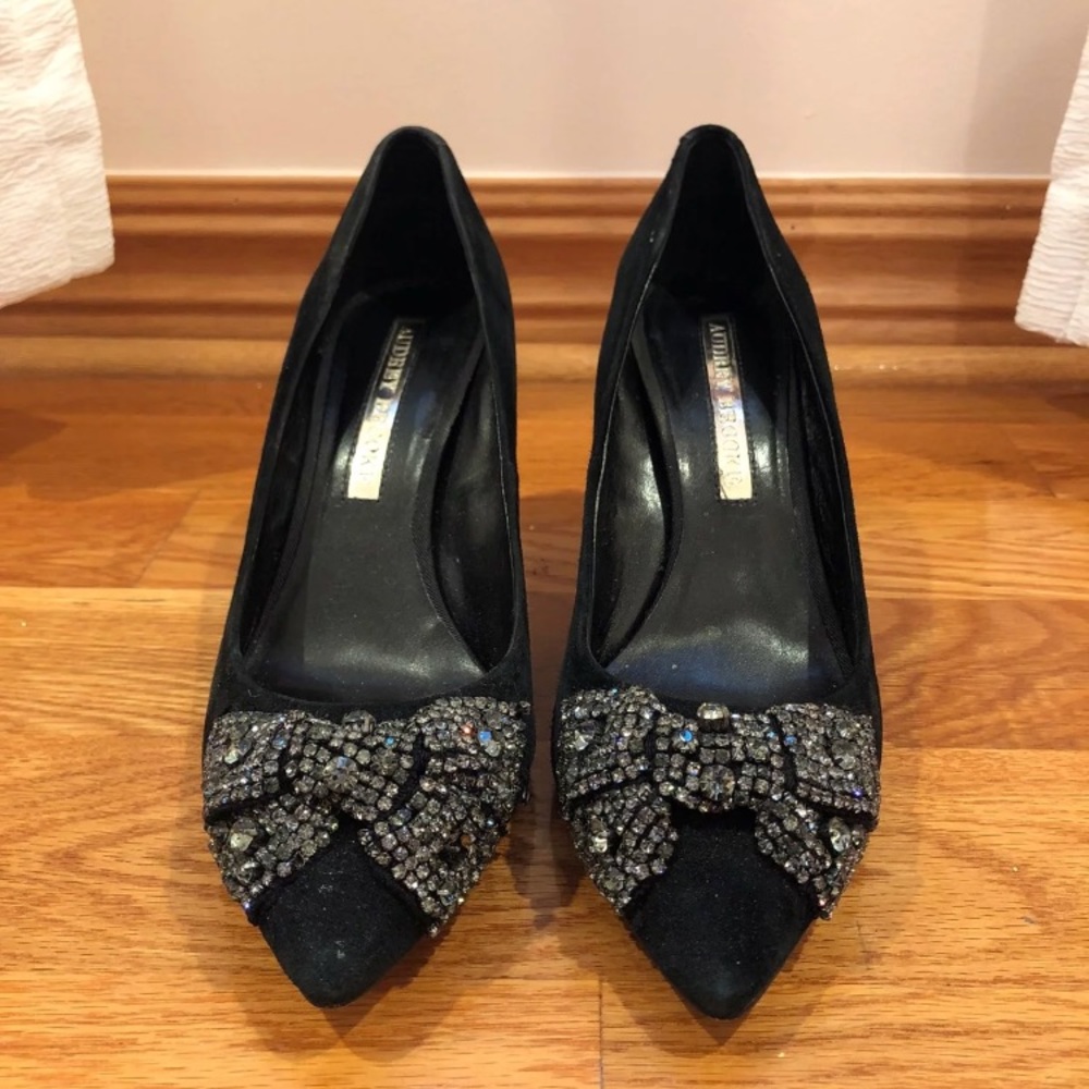 Audrey Brooke black suede kitten heel